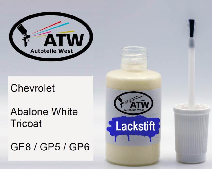 Chevrolet, Abalone White Tricoat, GE8 / GP5 / GP6: 20ml Lackstift, von ATW Autoteile West.